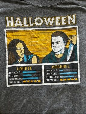 Halloween Laurie & Michael Graphic Tee - Gray/Yellow/Blue